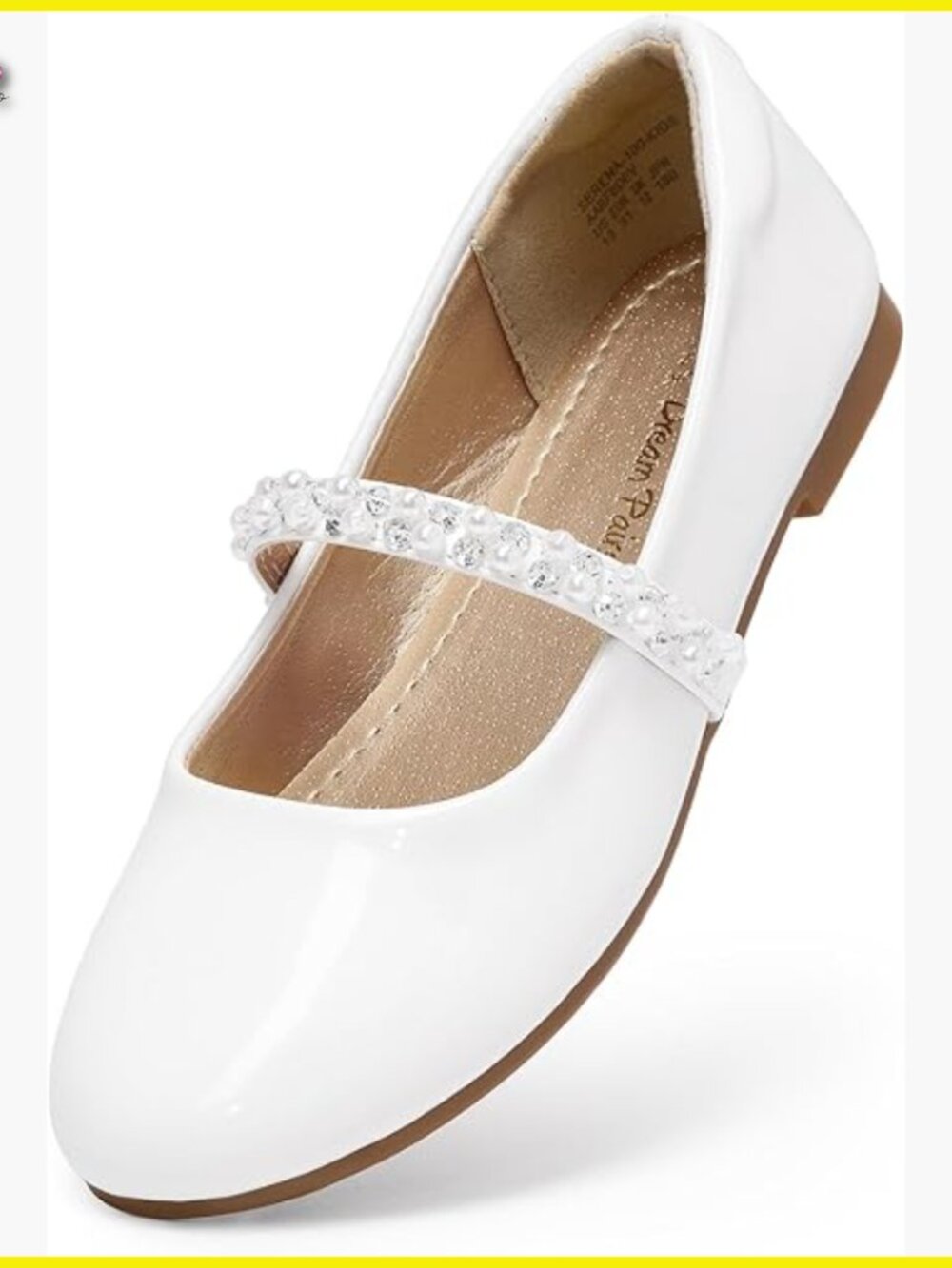 Girls Mary Jane Flats Pearl Rhinestone Strap Ballet Shoes Wedding Party